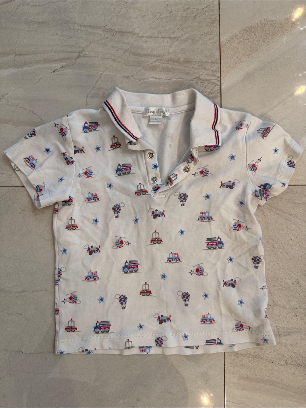 Kissy Kissy Boys White Polo Shirt with Red & Blue Trim